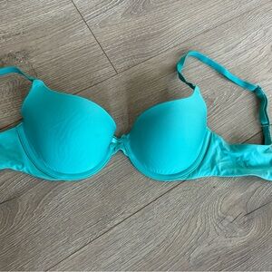 Victorias Secret Bra 32C Blue Green Lined Demi Padded Push Up Adjustable